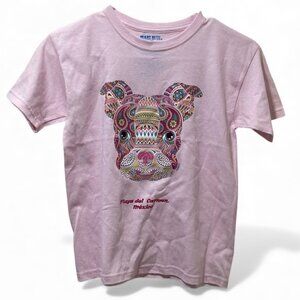 Pink Short Sleeve Tee With Colorful Dog Design Playa Del Carmen México Print